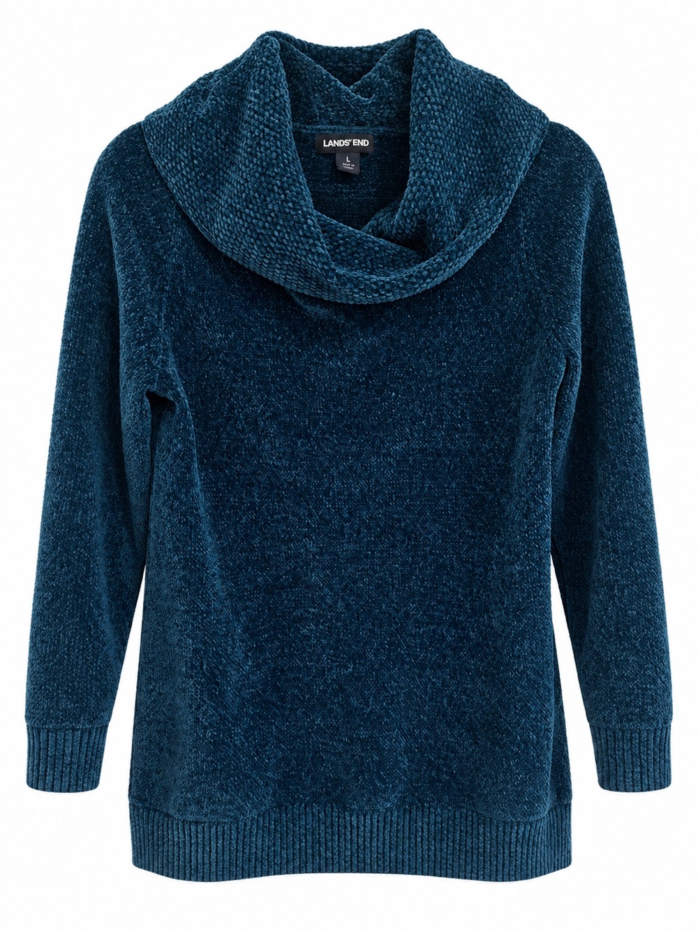 Lands' End Women's Deep Teal Chenille Cowl Sweater~ Warm & Cozy Size Large
